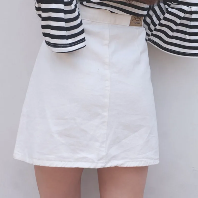 Plamtee двойной карман сплошной Цвет джинсовая юбка трапециевидной формы Jupe Taille Haute