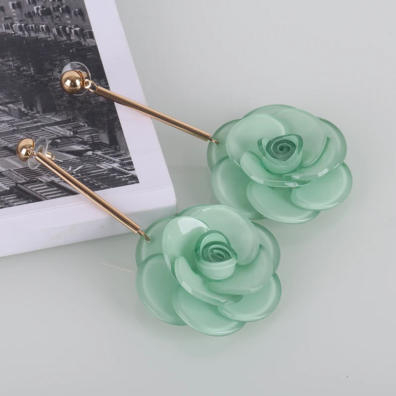 Temperament Big Acrylic Rose Flower Drop Earrings For Women Bohemian Holiday Party Jewelry Red Green White/Black | Украшения и