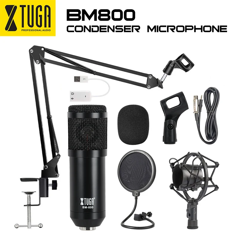 XTUGA BM800 Профессиональная студия вещания Запись конденсаторный микрофон Микрофон комплект со звуковой картой