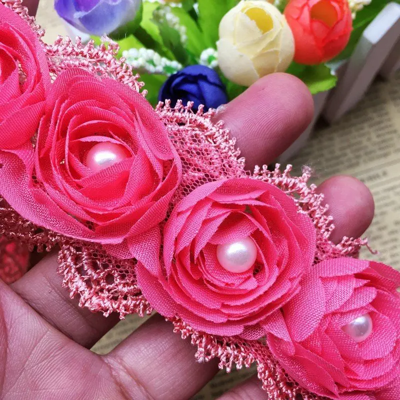 20x жемчужные 3D шифоновые розы цветы кружевная отделка Лента ткань ручной работы вышитая аппликация свадебное платье Шитье Ремесло Декор