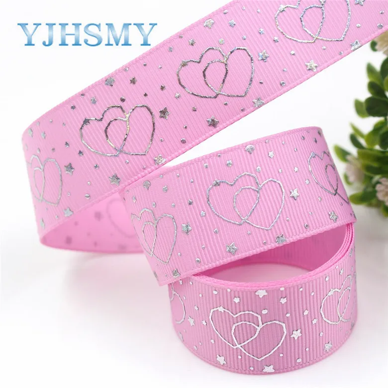 YJHSMY I-19326-796 25 мм 10 ярдов лазерный серебряный милый мультфильм любовь напечатаны корсажная лента DIY ручной работы головные уборы свадебный подарок обёрточная бумага - Цвет: I-19326-805