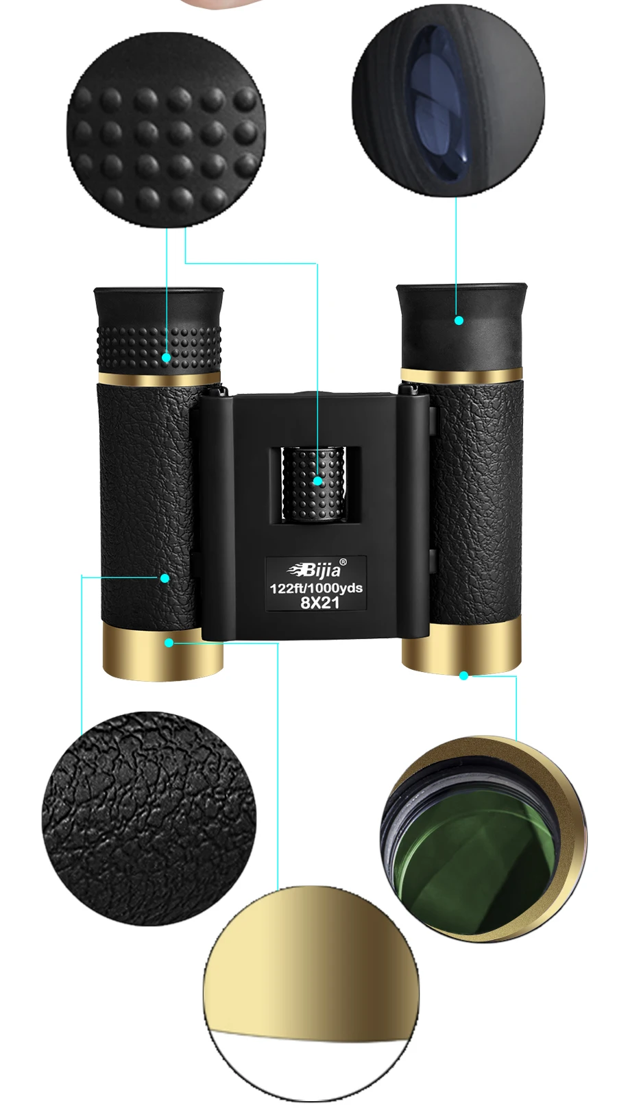 BIJIA 8x21 компактный бинокль большой дальности складной HD мощный мини Карманный телескоп FMC оптика Охота Спорт Кемпинг
