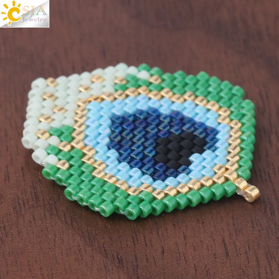 CSJA Peacock Feather Shaped Charms Miyuki Seed Beads Braided Chic Pendant for Earring Necklace Bracelet DIY Making Jewelry S331 | Украшения
