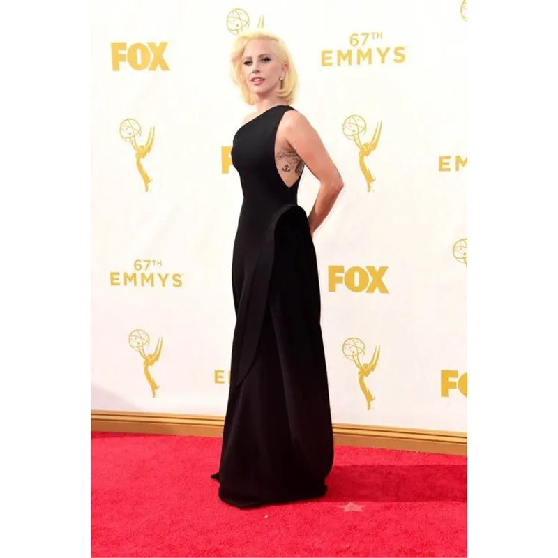 Элегантные женские платья Gaga Red Carpet 67th Emmy Awards A line сексуальные черные шифоновые вечерние платья с рюшами на одно плечо платья знаменитостей