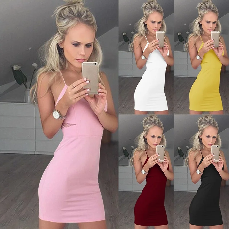 5 цветов Для женщин Спагетти ремень вечерние платье пикантные женские летние