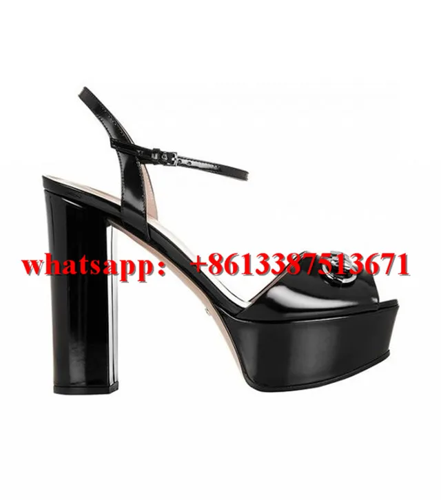 Luxury Brand Мода Обувь Horsebit Детализации Кожи Платформы Сандалии Peep Toe Лодыжки Ремень