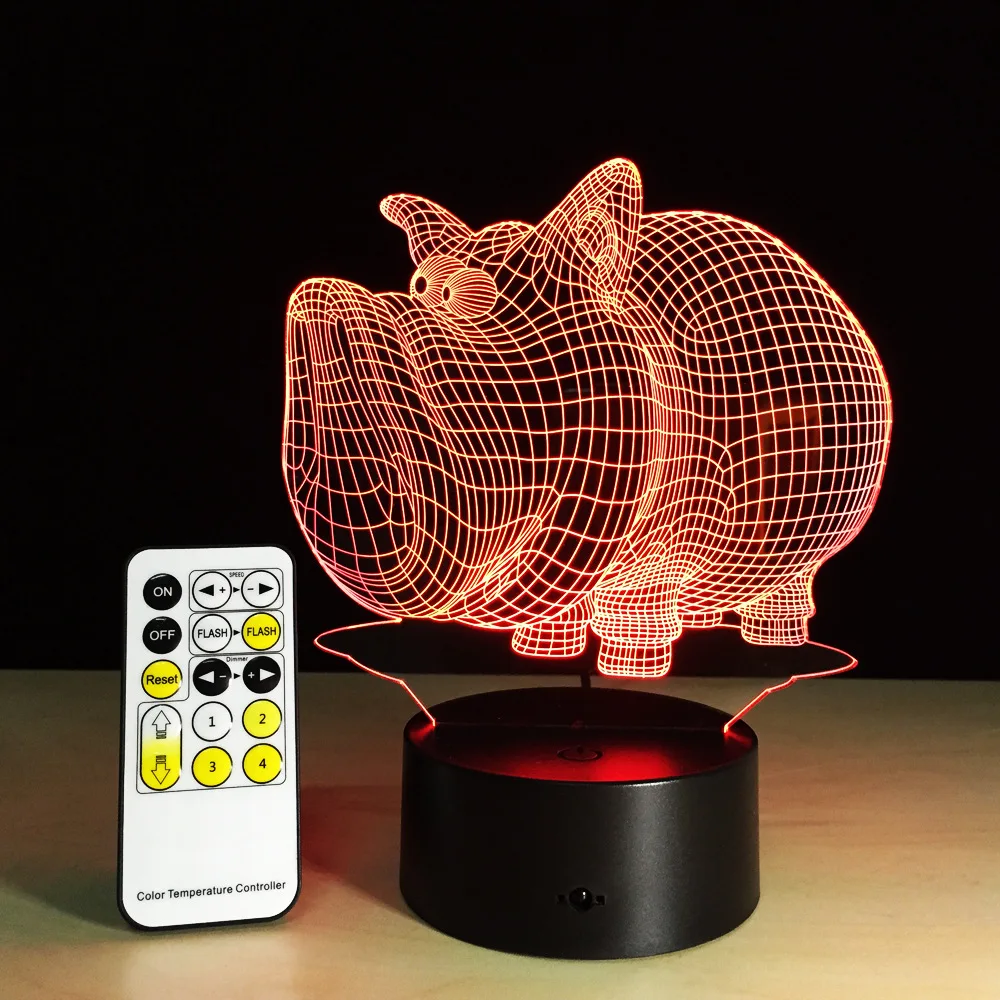 

7 Colors Pig 3D LED Night Light 5V USB Creative Acrylic Table Lamp Children Friends Party Decor Gift Remote Or Touch Control