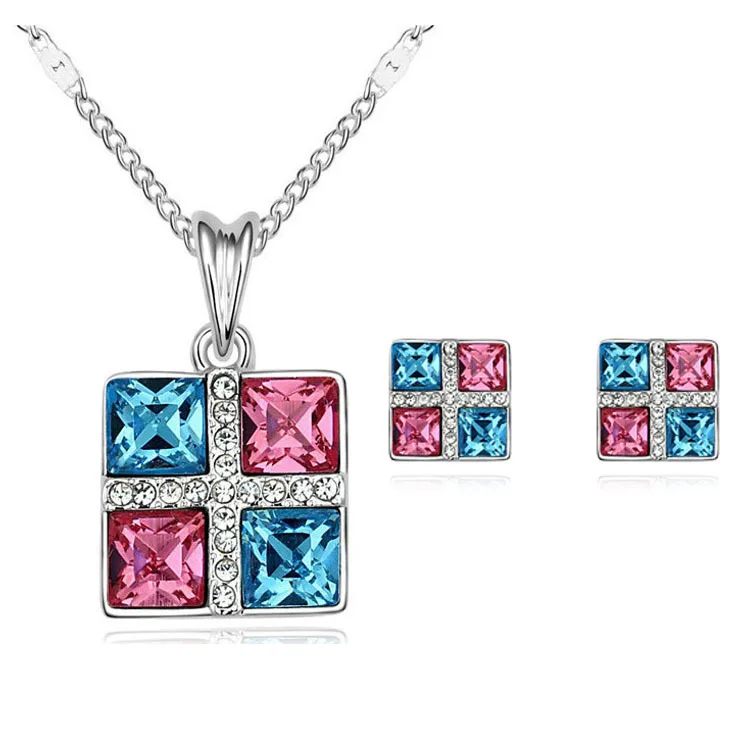 Женский ювелирный комплект из колье и серёг гвоздиков с кристаллами|jewelry sets for
