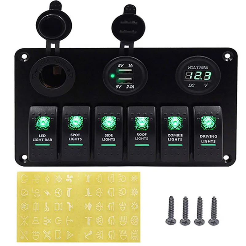 Green 6 Gang Switch 6/8 банда кулисный переключатель панель для автомобиля лодки RV Морской грузовик предохранитель панель s водонепроницаемый цифровой вольтметр двойной USB зарядное устройство порты DC 12 В - Цвет: Green 6 Gang Switch