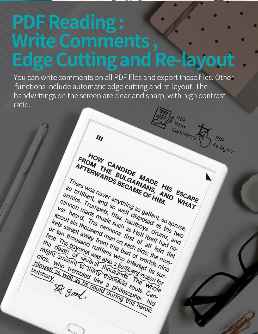 Отправьте от нас Likebook Muses E-Reader с 7,8 ''300ppi E-Ink сенсорным экраном 8 ядер 1,5 ГГц, встроенный звуковой, 2G/32 ГБ Android 6,0