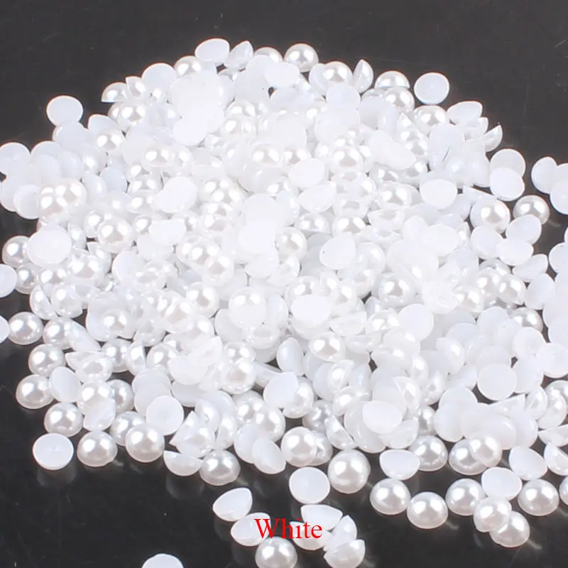 

1000Pcs 2-5mm Flatback Half Round White Beads Pearl Jewelry ABS Resin Non Hotfix Rhinestones Applique Decorations on The Dress E