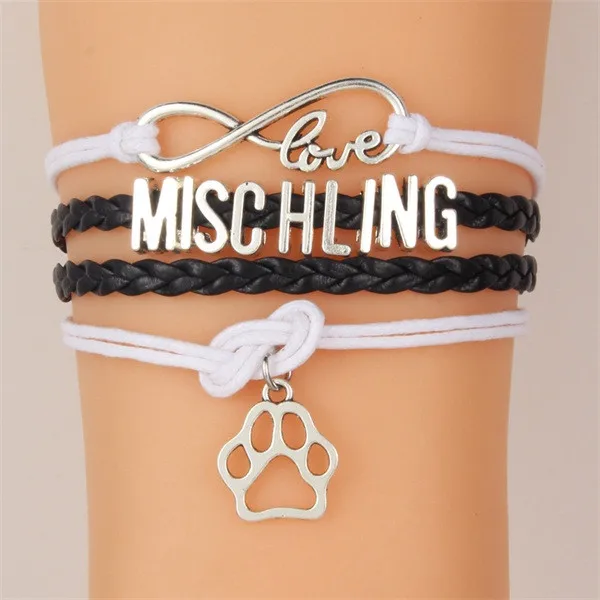 (10 шт./лот) браслет Infinity Love MISCHLING подвеска собачья лапа кожаный плетеный с веревкой