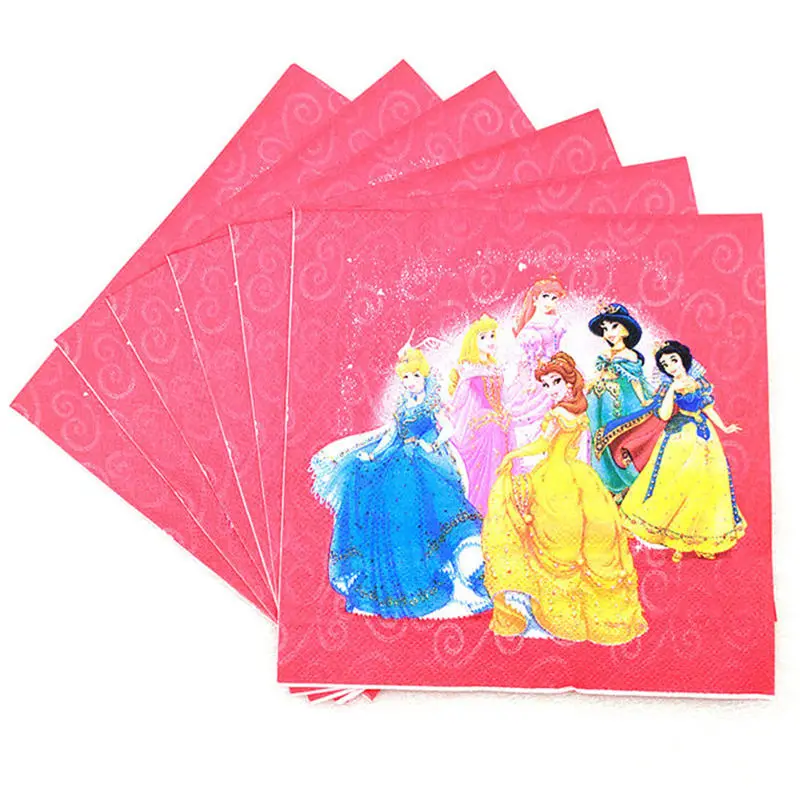 Napkin-20Pcs Дисней Принцесса Тема Мультфильм партия набор воздушные шары посуда тарелка салфетки баннер день рождения коробка конфет детский душ вечерние украшения - Цвет: Napkin-20Pcs