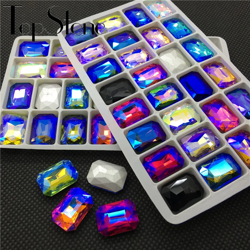 Разноцветные стеклянные прямоугольные Восьмиугольные Стразы AB без отверстий