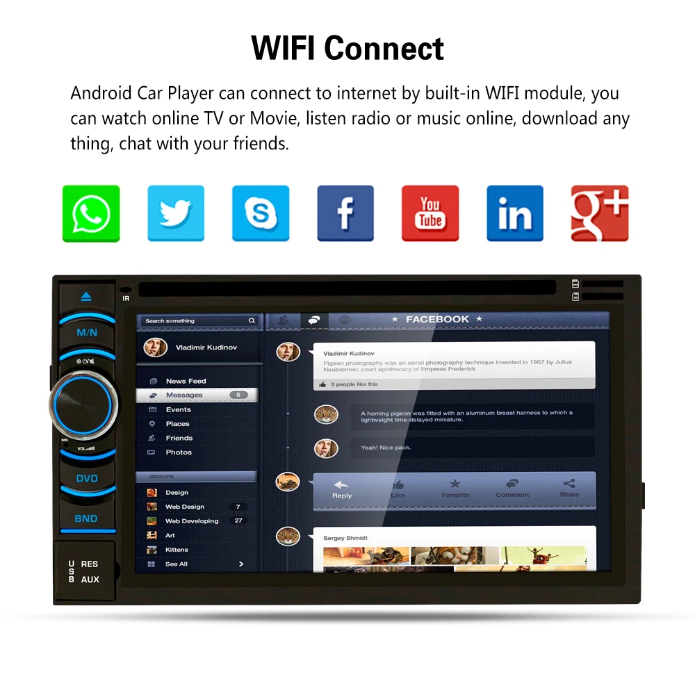 Smartech dvd плеер автомобиля Универсальный 2din Радио GPS Android 6.0.1 HD Сенсорный экран 4 ядра