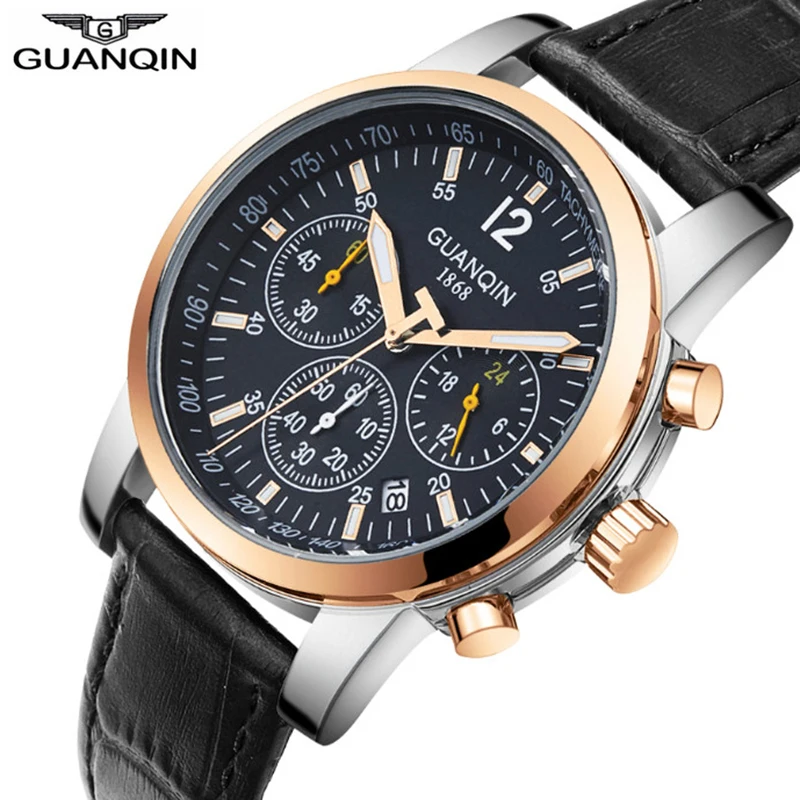 

GUANQIN 2018 Luxury Business Mens Watches Top Brand Chronograph Quartz Watch Men Calendar Luminous Waterproof Relogio masculino
