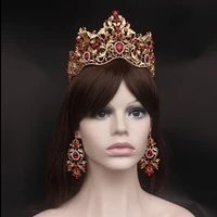 fashion baroque magnificent red crystal bridal tiaras green wedding crown for bride pageant headbands wedding hair accessories