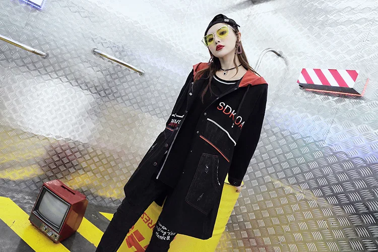 Max LuLu Luxury Japanese Designer Ladies Embroidery Streetwear Womens Hooded Long Denim Trench Coat Woman Punk Clothes Plus Size