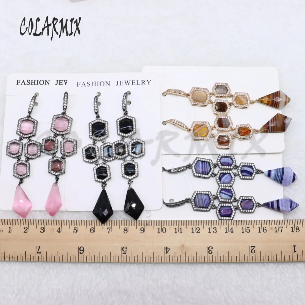 

5 pairs geometric earrings mix colors stone earrings drop dangle earrings drop earrings Gems stone jewelry 4740