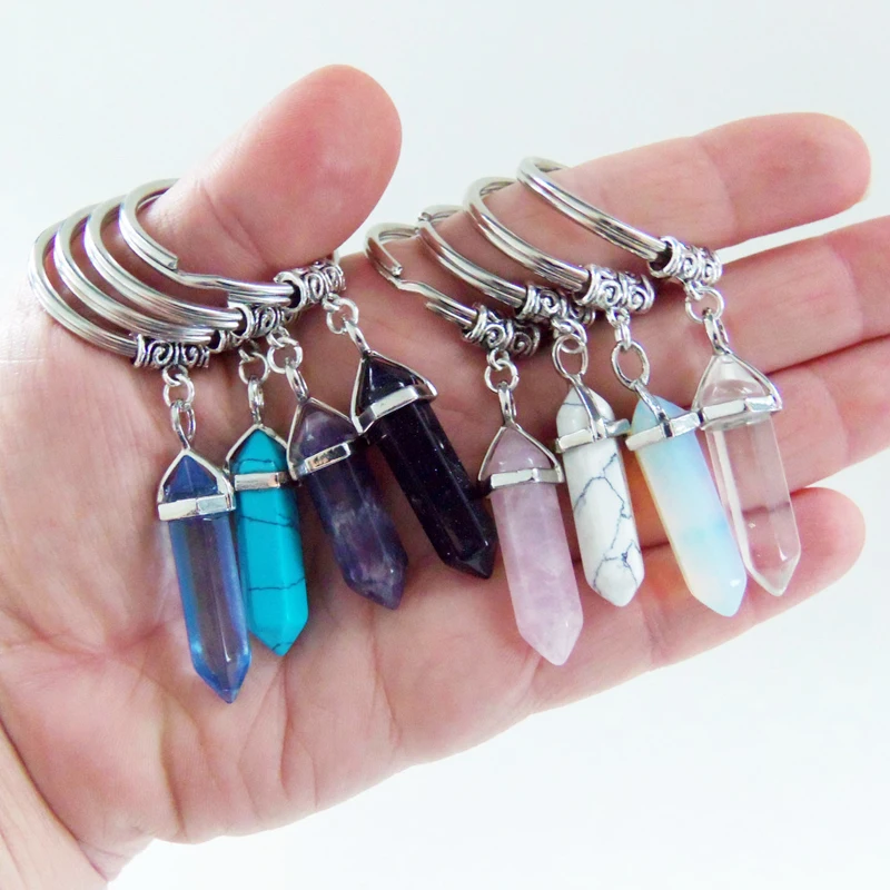 KBJW 2018 New Arrival Zinc Alloy Ring Nature Stone Keychain Hexagon Bullet Accesoriees Unisex | Украшения и аксессуары