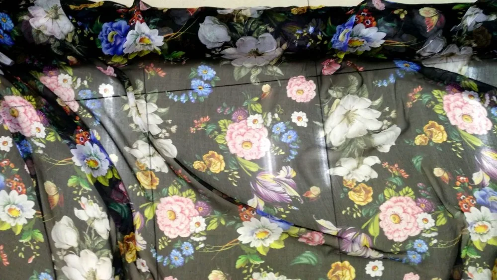 

Telas Pure Natural Mulberry Silk Chiffon Fabric Digital Prints Black Flowers Textile Sew Women Dress Scarf Fabric Jersey Fabric