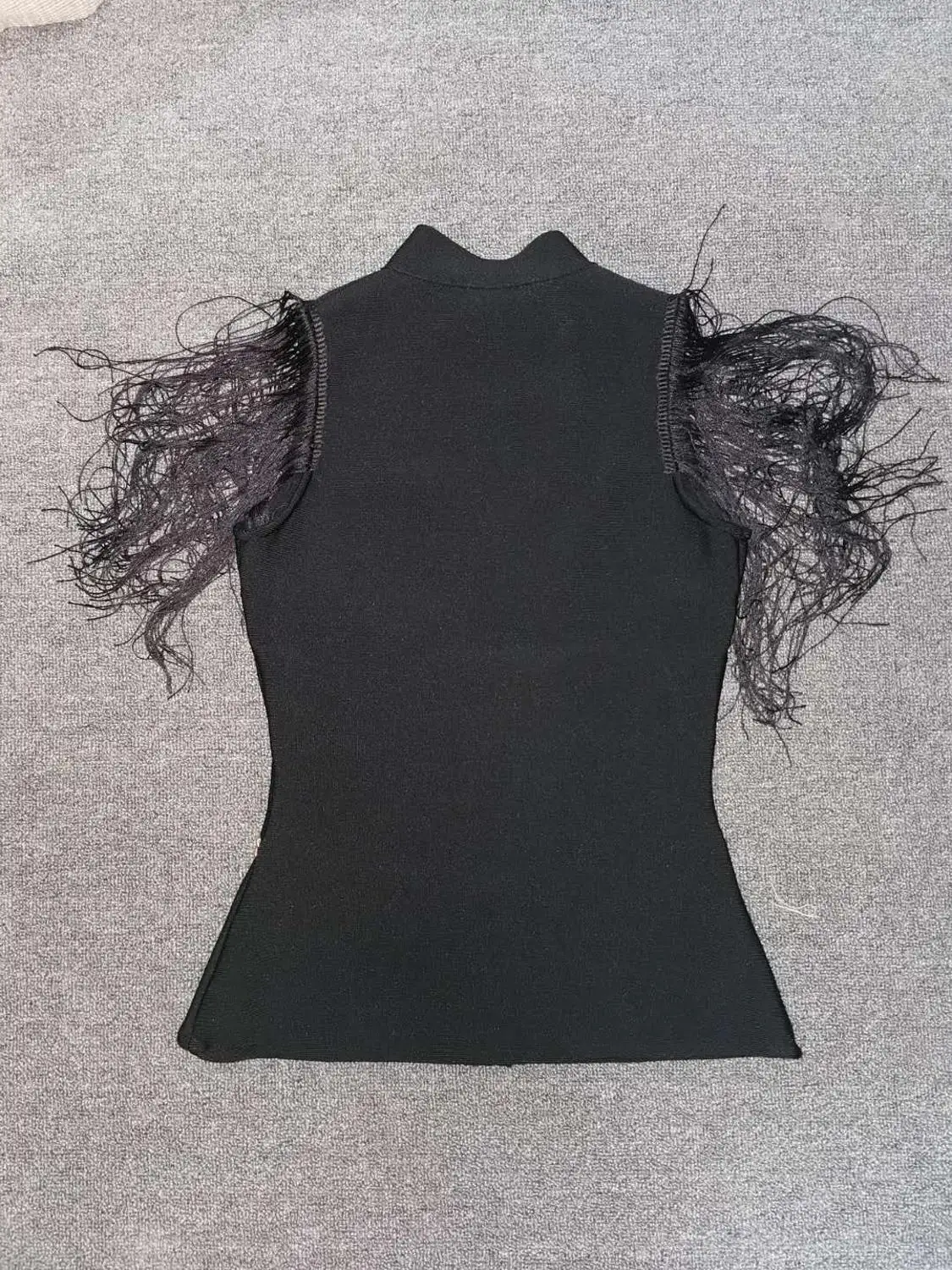 Новинка женский сексуальный черный бандажный топ с бахромой 2019 вязаный