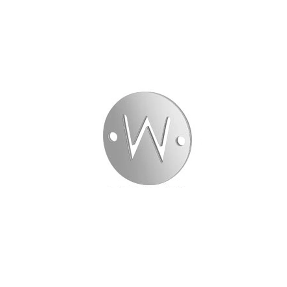 W 10 шт./лот 316L Нержавеющая Сталь Серебряный тон 12 мм круглый начальный Алфавит буквы Шарм Разъем для DIY браслет ювелирных изделий - Цвет: W