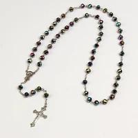 new fashion handmade round crystal beads catholic rosary quality pearl cross necklace beads cross religious pendant necklace