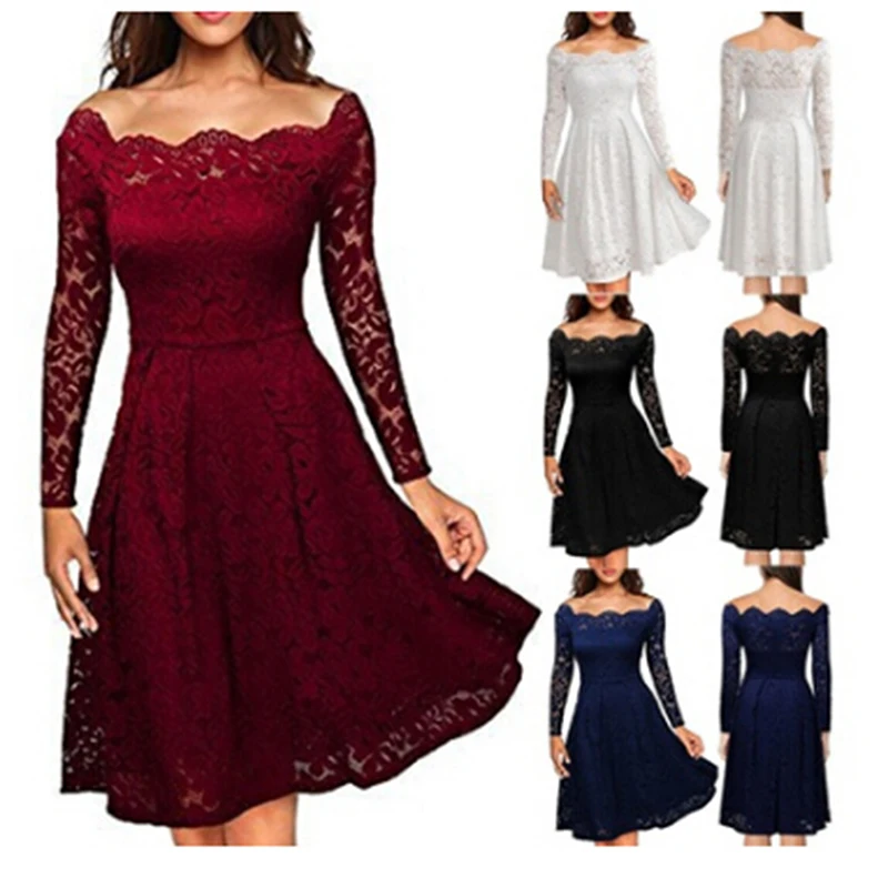 2017 женское винтажное цветочное кружевное платье с длинным рукавом и вырезом