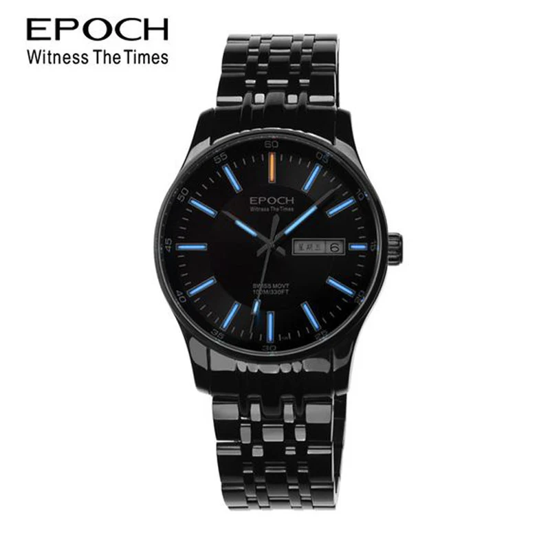 EPOCH 6021 г водонепроницаемые 100 м Тритий газ светящиеся модные деловые мужские кварцевые часы - Цвет: B blue steel white