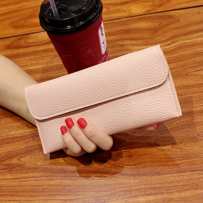 Pink Модные однотонные женские кошельки, простые кошельки на молнии, черные, красные, длинные, маленькие, тонкие, клатч, кошелек, мягкий из искусственной кожи, дешевая сумка для денег - Цвет: Pink