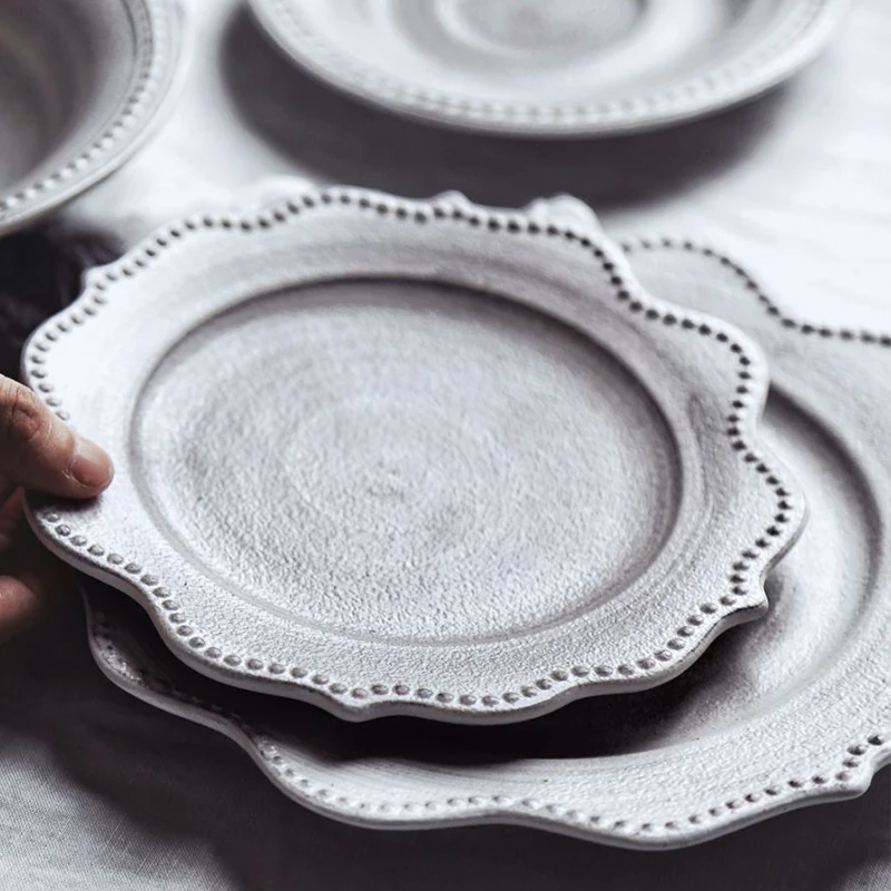 Японские фарфоровые тарелки для еды серая винтажная тарелка стейка кухонная