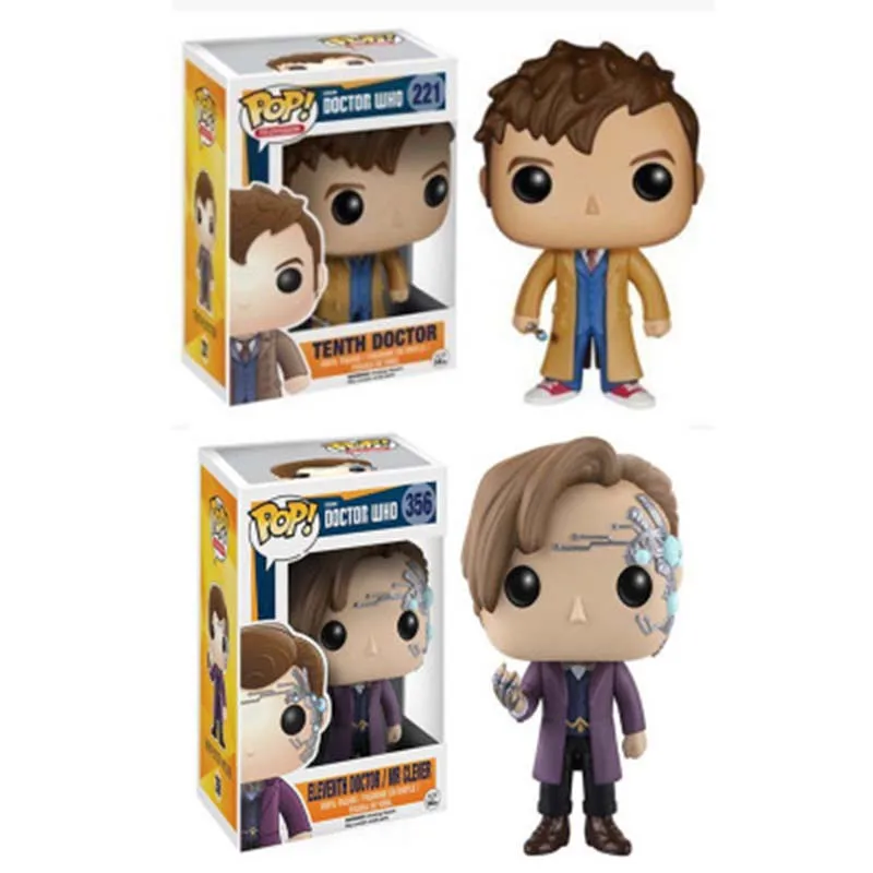 ФИГУРКИ ДОКТОРА КТО FUNKO POP 10 см "Одиннадцатый доктор и мистер Клевер" 356 и "Десятый доктор" 221 # Виниловые действующие фигурки коллекционной модели игрушек 2F23.