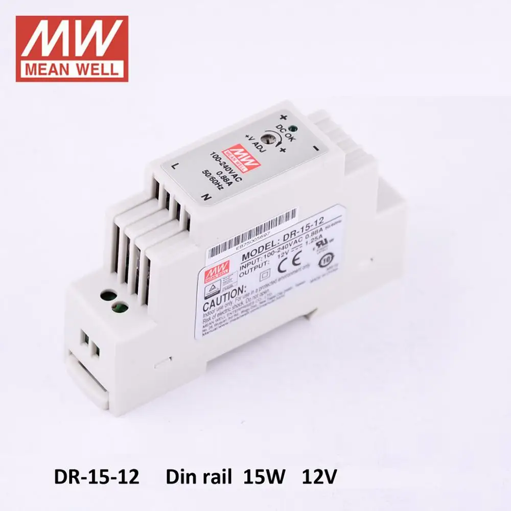 Бренд Mean Well представляет DR-15-12/24 DIN Rail источник питания 15 W 12 V 24 V Промышленный Meanwell импульсный источник питания 12 V ac dc источник 24 V