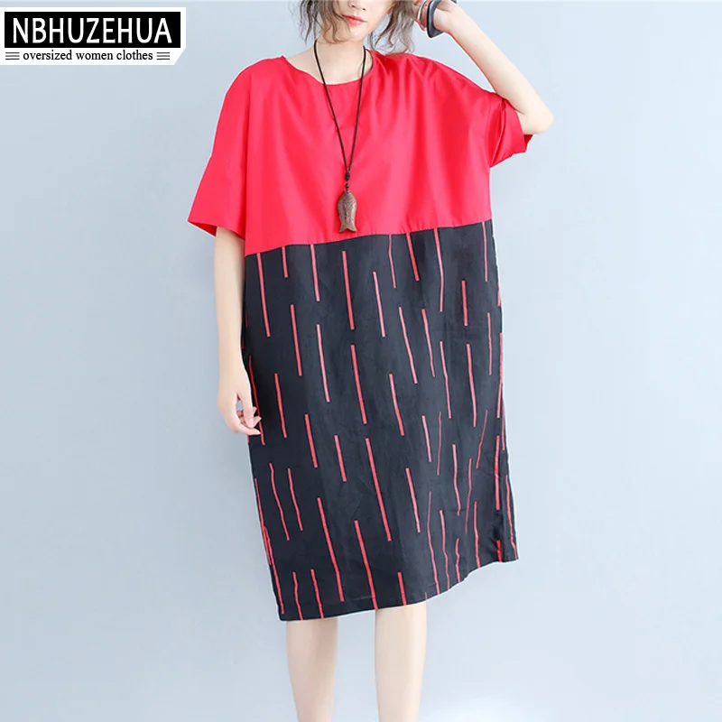 Vestido 3XL 4XL 5XL 6XL плюс Размеры женская одежда летние красные черные Лоскутная О