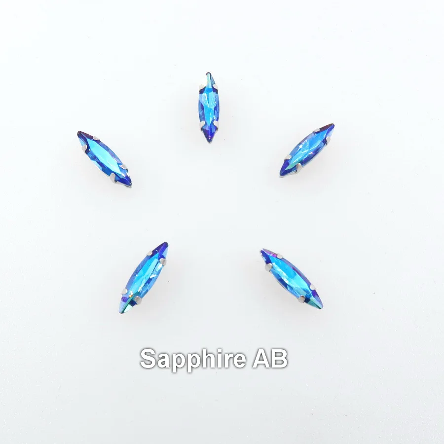 A5 Sapphire AB AB цвета 4x15 мм silv коготь настройки тонкий Navette Marquis конский глаз Форма Стекло Кристалл пришить стразы аппликация diy отделка - Цвет: A5 Sapphire AB