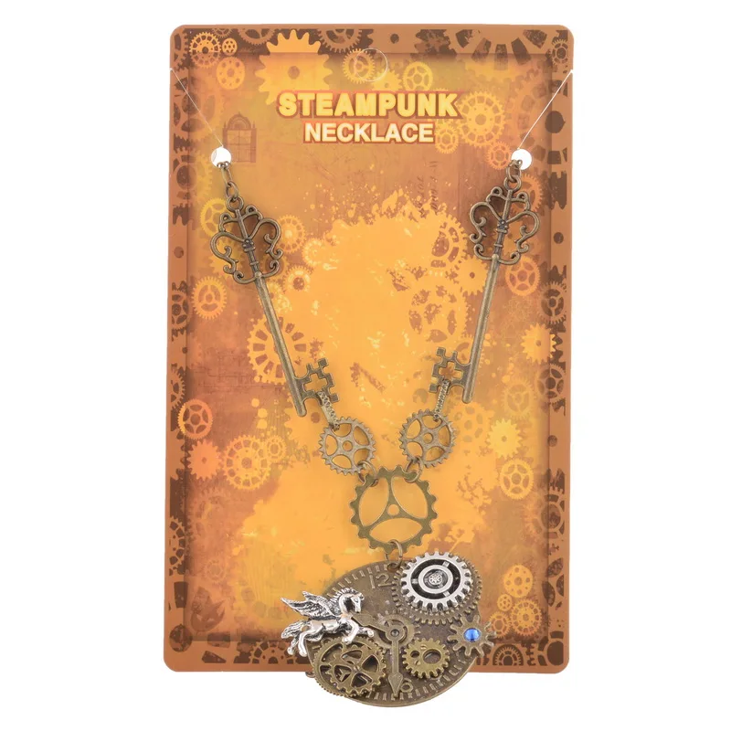 Подвеска в виде ключа и шестеренки с подвеской летающей лошади|designer necklace|fashion