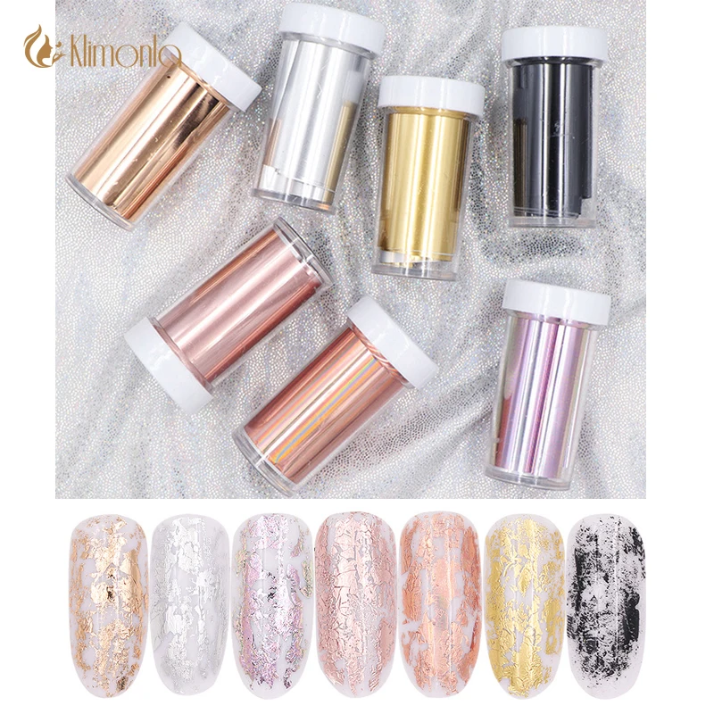 

7Pcs Laser Starry Nail Foils Holographic Rose Gold Silver Nail Stickers Paper Nail Wraps Decals Manicure Nail Art Decorations