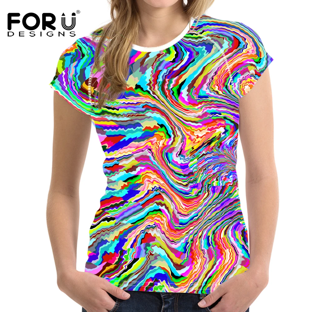 Модная женская Повседневная футболка FORUDESIGNS с цветным клетчатым принтом