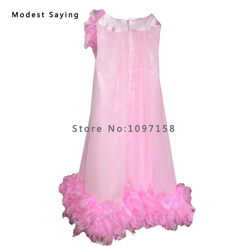 Милое розовое платье с перьями и цветами для девочек 2017 г. Платье До Колена