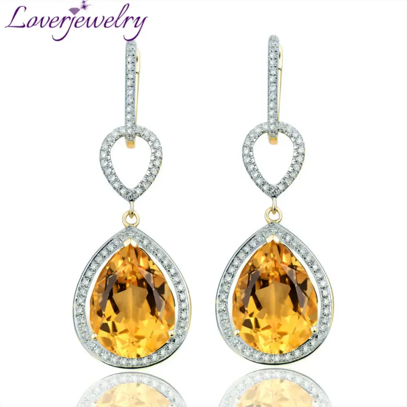 

LOVERJEWELRY серьги Pure 14KT Yellow Gold Diamonds Natural Citrine Drop Earrings For Girl 2020 Women Anniversary Dangle Earrings