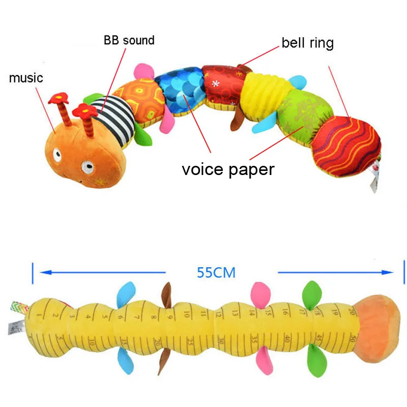 55 см мягкие детские игрушки музыкальные вещи Caterpillar с кольцом Bell милый мультфильм