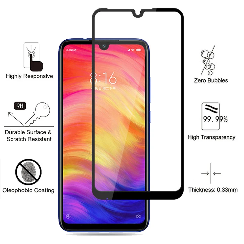 9d Full Glue Tempered Glass on Redmi Note 7 Pro 7a Protective Glas Screen Protector for Xiaomi Ksiomi Note7 Not A A7 Safety 9h | Мобильные