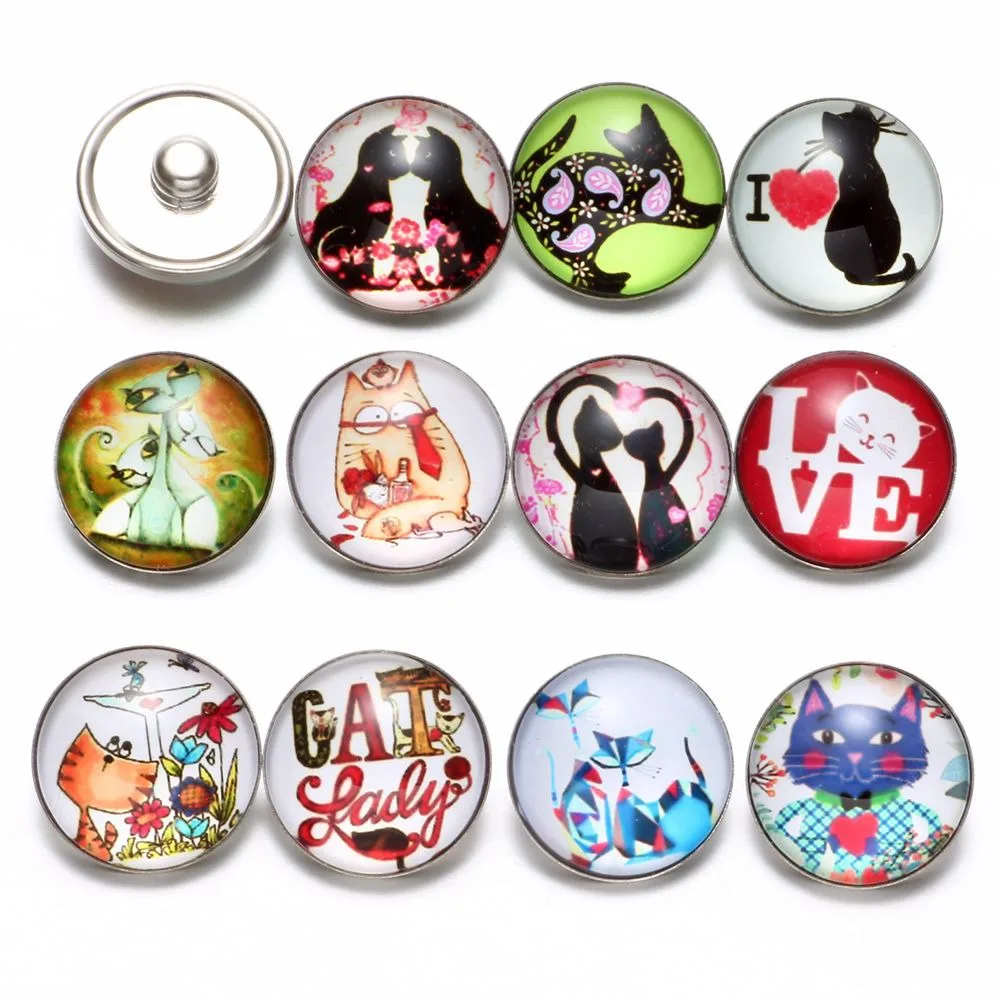 12 шт./лот I Love Cat узор Стекло Шарм 18 мм кнопки украшения для щелкает браслет