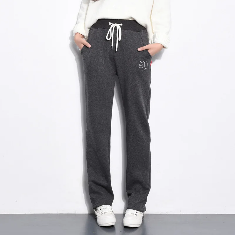 Зимние милые повседневные Свободные флисовые штаны-шаровары с завязками женские