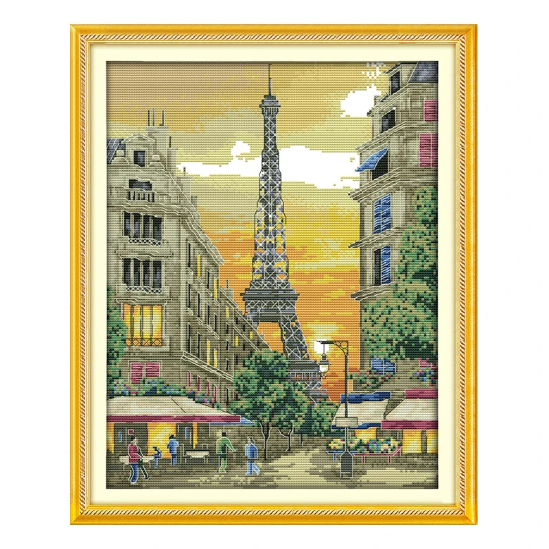 Joy Sunday crossstitch kit iron tower with sunset scenic DMC14CT11CTcottonfabric baby room livingroom hotel painting wholesale | Дом и сад