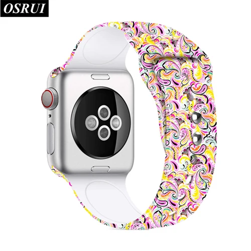 Pattern 1 Silcone Ремешок для Apple watch 4 44 мм 40 мм ремешок для часов iwatch 3 2 1 узор спортивный браслет на запястье 42 мм 38 мм аксессуары - Цвет ремешка: Pattern 1