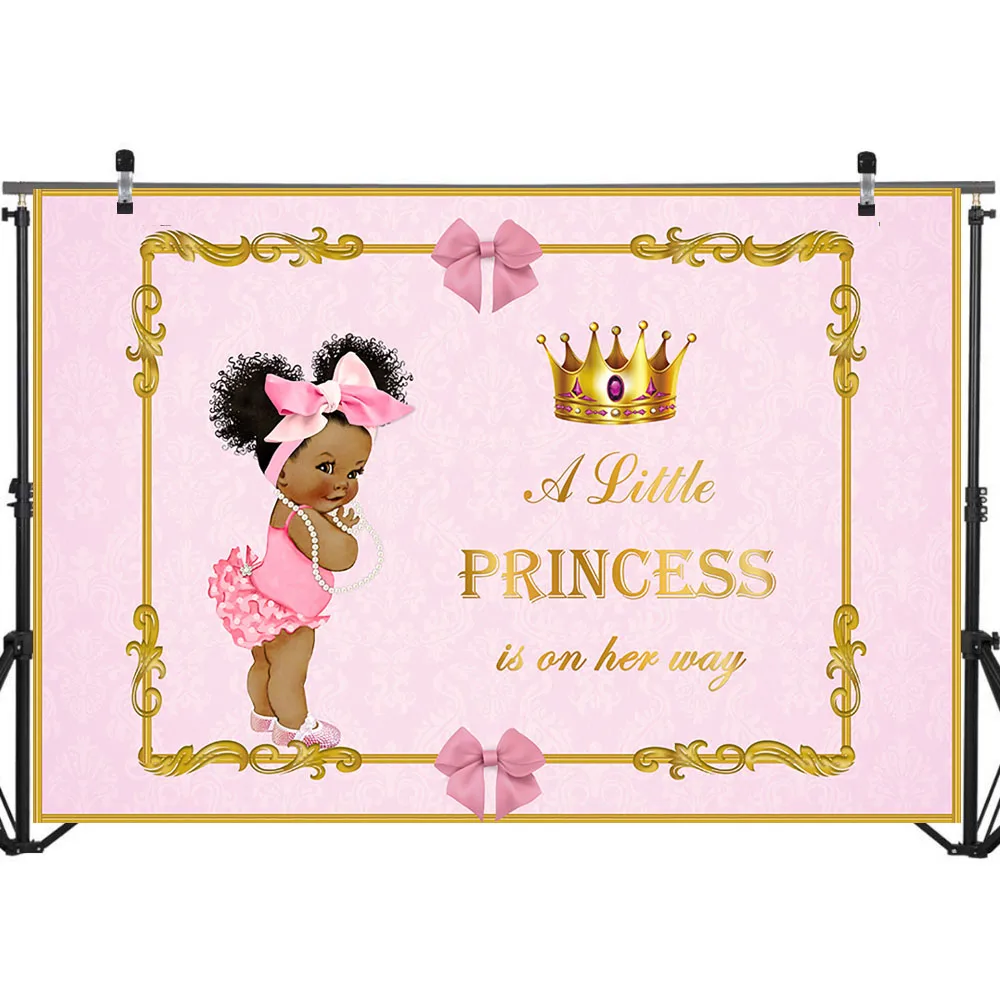 Royal Baby Shower Backdrop Little Princess Pink Bow Photography Background Girl's Party Banner Backdrops | Электроника