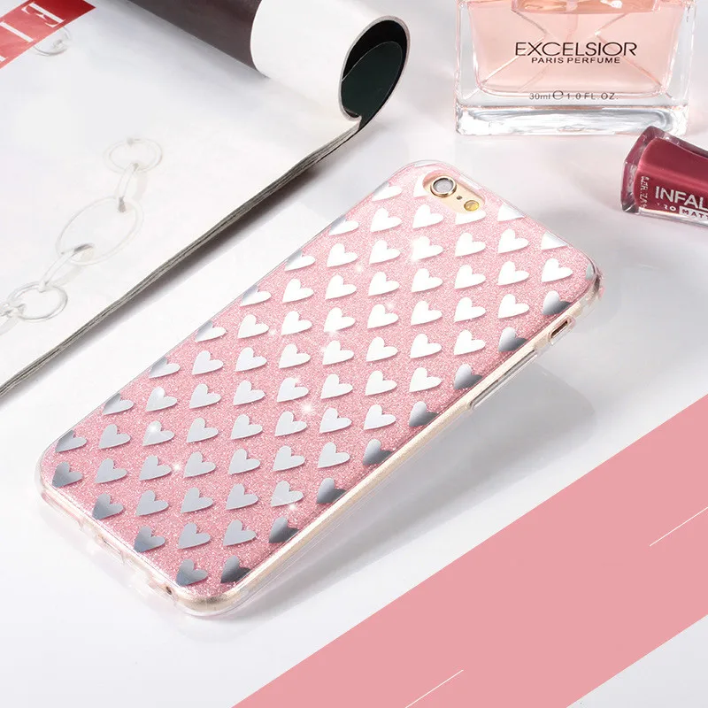 New Bling Gold Pink Love Heart Phone Case TPU Glitter for iphone7 8plus 6s 6Plus iphoneX Silicon Back Skin Cover |