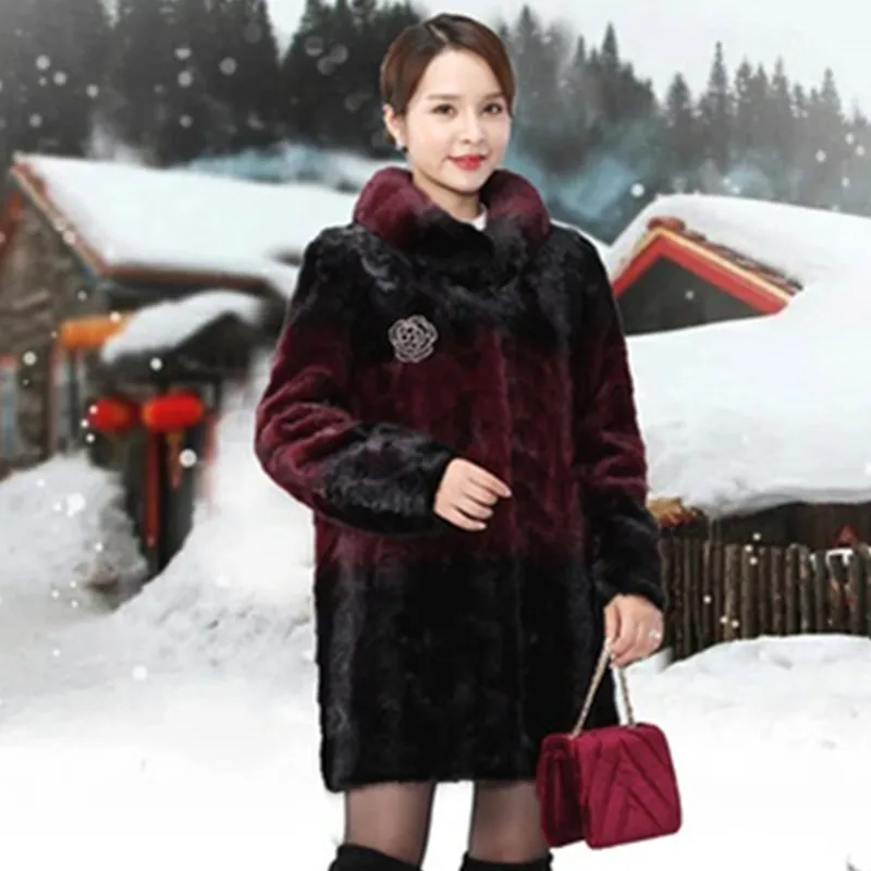Photo Color Бутик Новые Большие размеры теплые с мехом Куртка высокого класса модные свободные норки пальто с мехом средней длины элегантный норки пальто G931 - Цвет: Photo Color